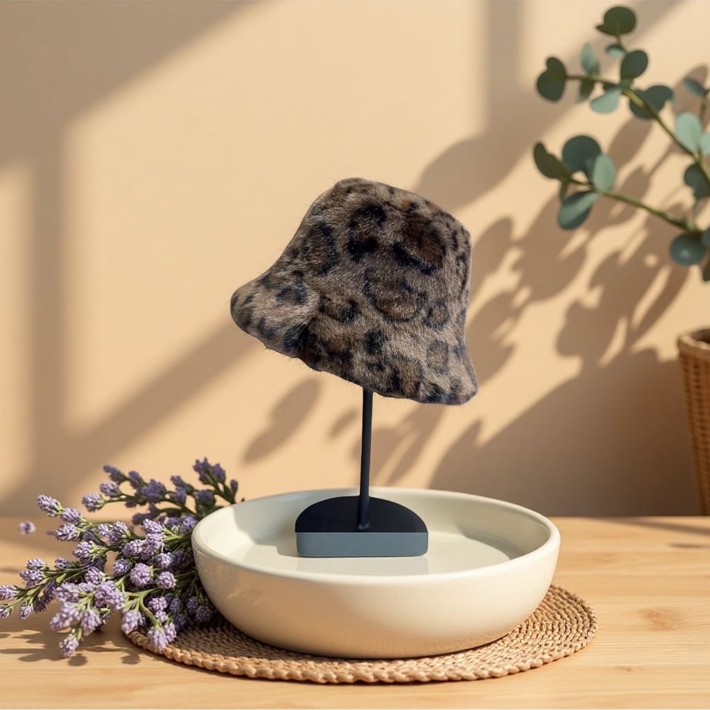 Leopard-print plush fisherman's hat, a small Korean-style casual hat that keeps you warm and looks good on your face in autumn and winter Specification image