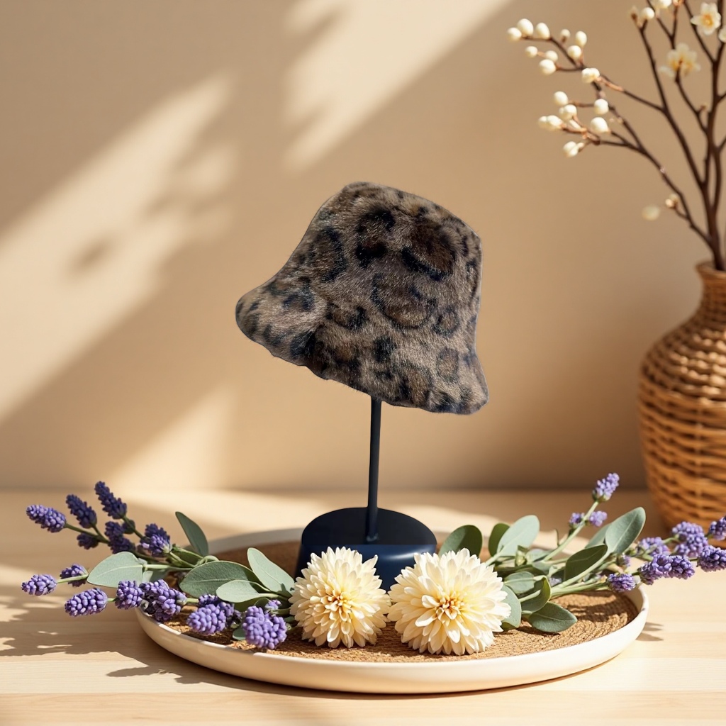 Leopard-print plush fisherman's hat, a small Korean-style casual hat that keeps you warm and looks good on your face in autumn and winter