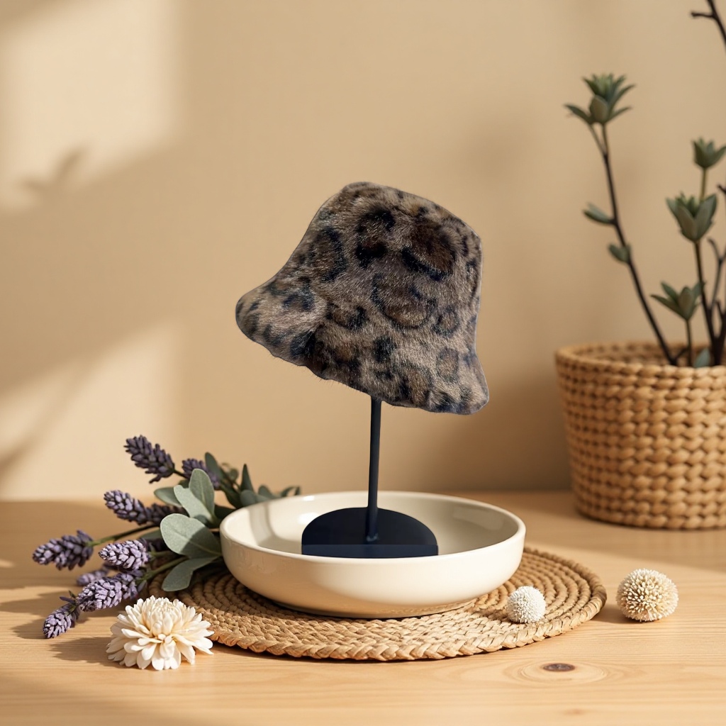 Leopard-print plush fisherman's hat, a small Korean-style casual hat that keeps you warm and looks good on your face in autumn and winter Application Scenario