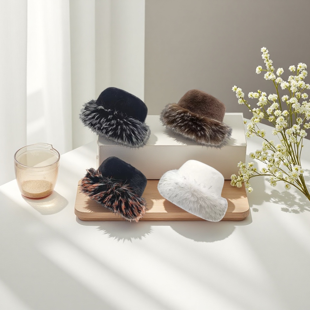 The plush hat is warm and cute, a new autumn and winter style for both men and women Specification image