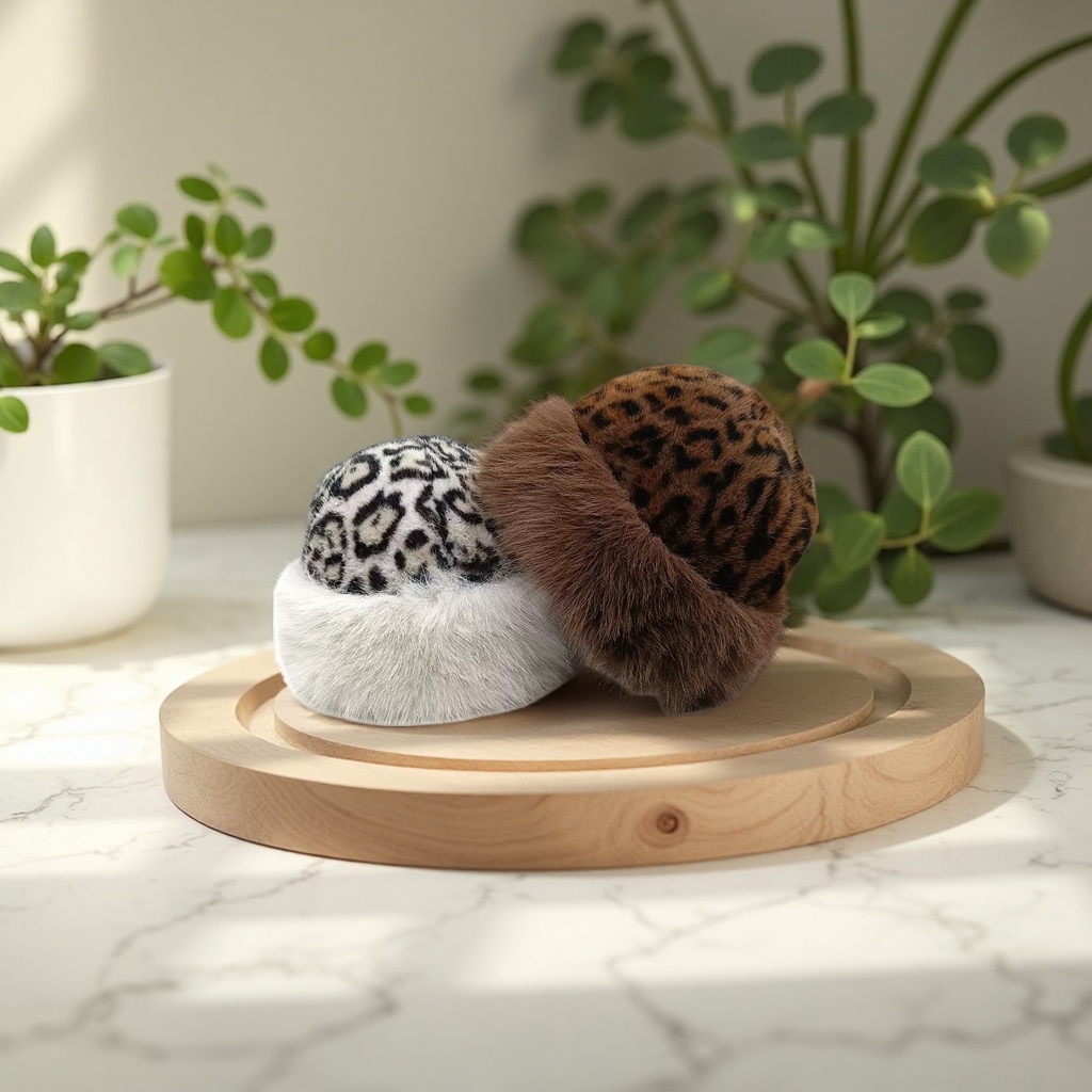 Leopard print plush warm hat, fashionable autumn and winter women's woolen hat Specification image