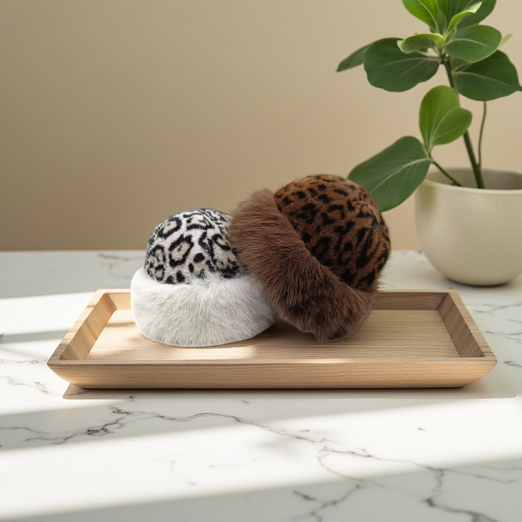 Leopard print plush warm hat, fashionable autumn and winter women's woolen hat details Picture