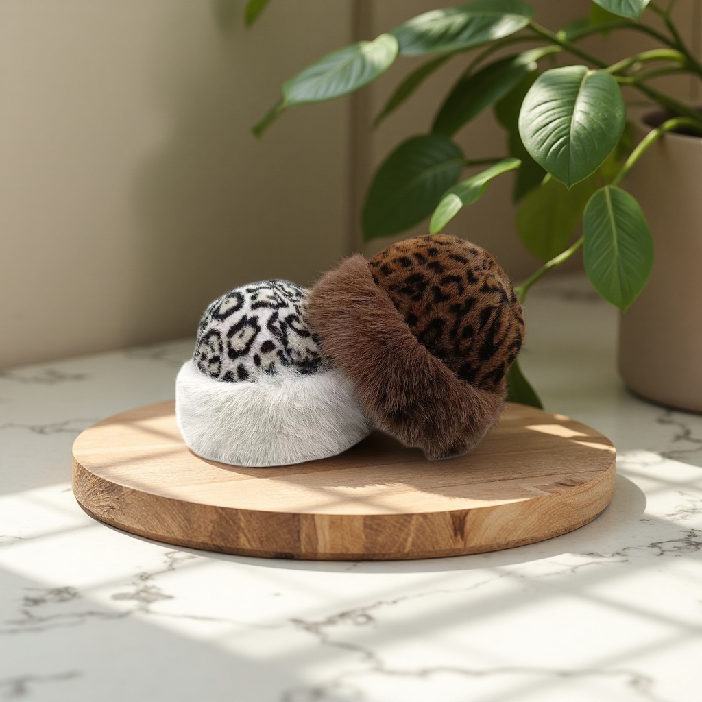Leopard print plush warm hat, fashionable autumn and winter women's woolen hat