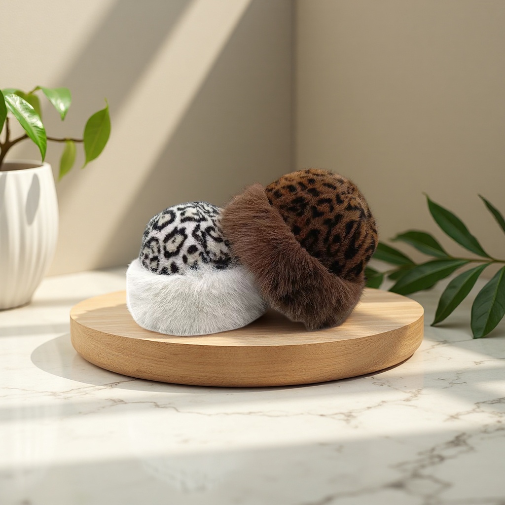 Leopard print plush warm hat, fashionable autumn and winter women's woolen hat Application Scenario