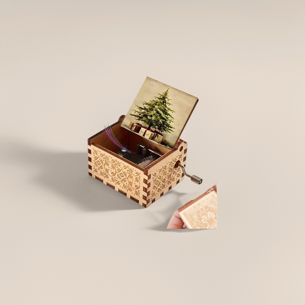 Wooden Christmas-themed music box, Christmas decorative item, rotating music box, gift box