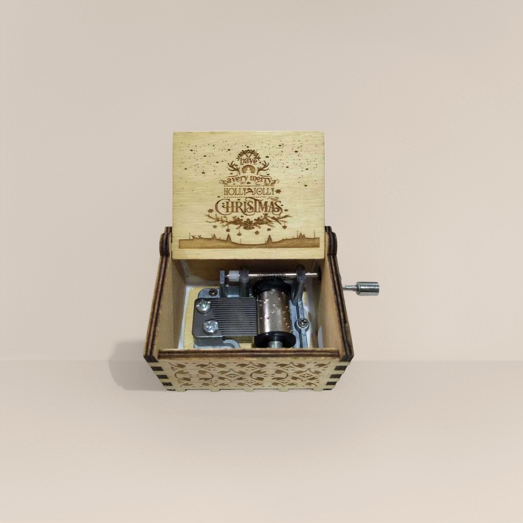 Wooden Christmas-themed music box, exquisite gift box, festive decorative item, rotating snowflake ringtone Application Scenario