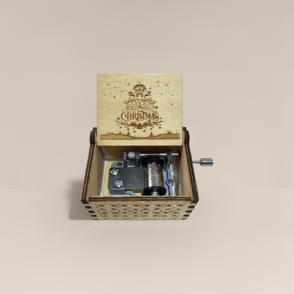 Wooden Christmas-themed music box, exquisite gift box, festive decorative item, rotating snowflake ringtone
