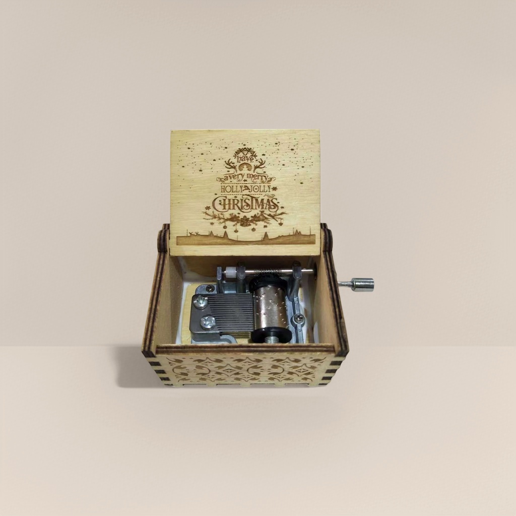 Wooden Christmas-themed music box, exquisite gift box, festive decorative item, rotating snowflake ringtone Specification image