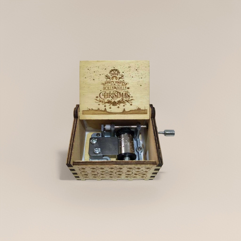 Wooden Christmas-themed music box, exquisite gift box, festive decorative item, rotating snowflake ringtone details Picture