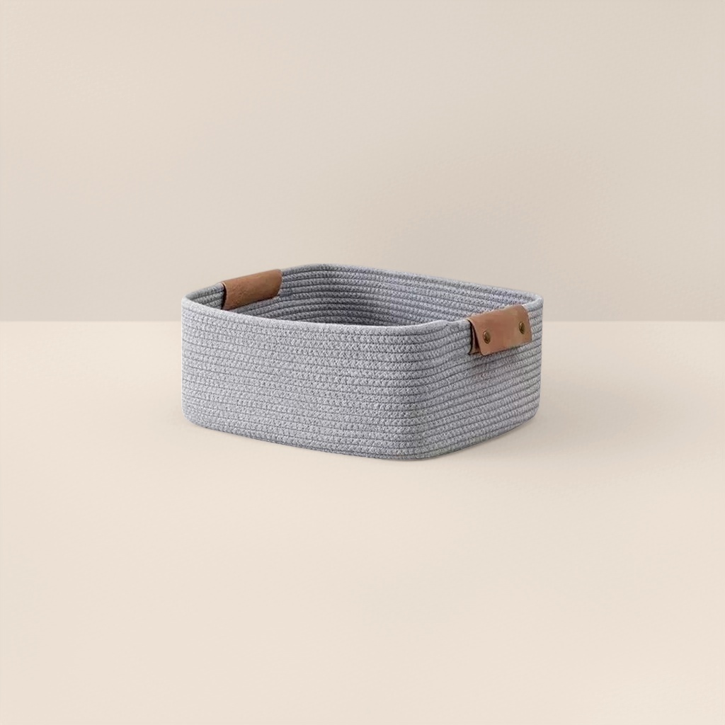 Grey woven storage basket, large-capacity household storage basket, living room and bedroom organizing basket Application Scenario