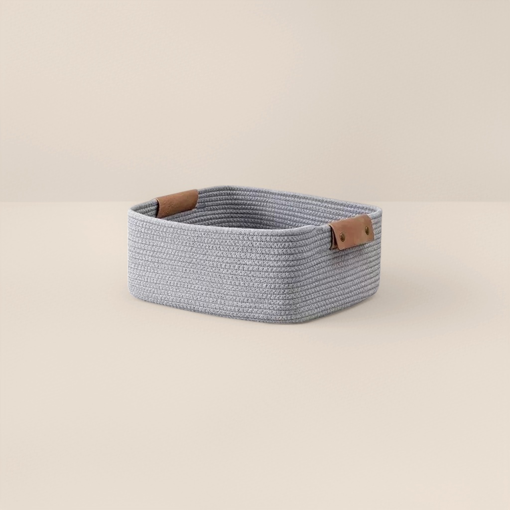 Grey woven storage basket, large-capacity household storage basket, living room and bedroom organizing basket