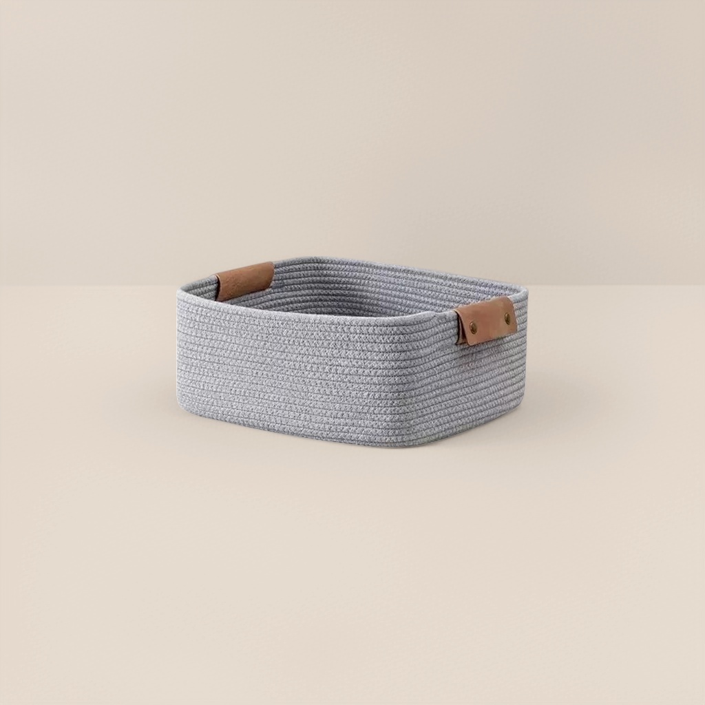Grey woven storage basket, large-capacity household storage basket, living room and bedroom organizing basket Specification image