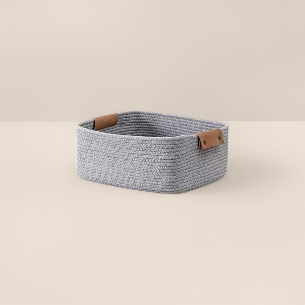 Grey woven storage basket, large-capacity household storage basket, living room and bedroom organizing basket details Picture