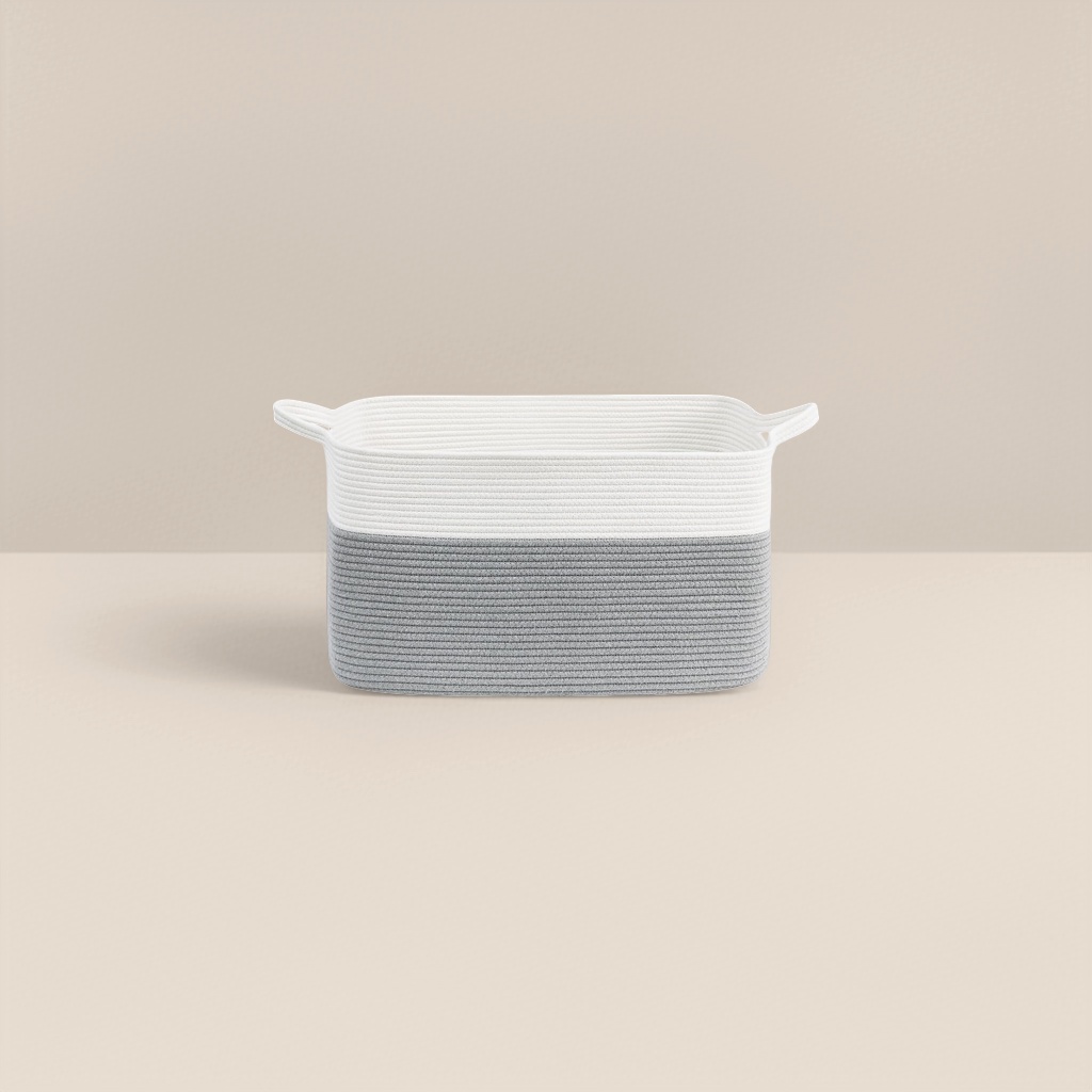 Gray and white double-color rope woven storage basket for home living room and bedroom organization details Picture