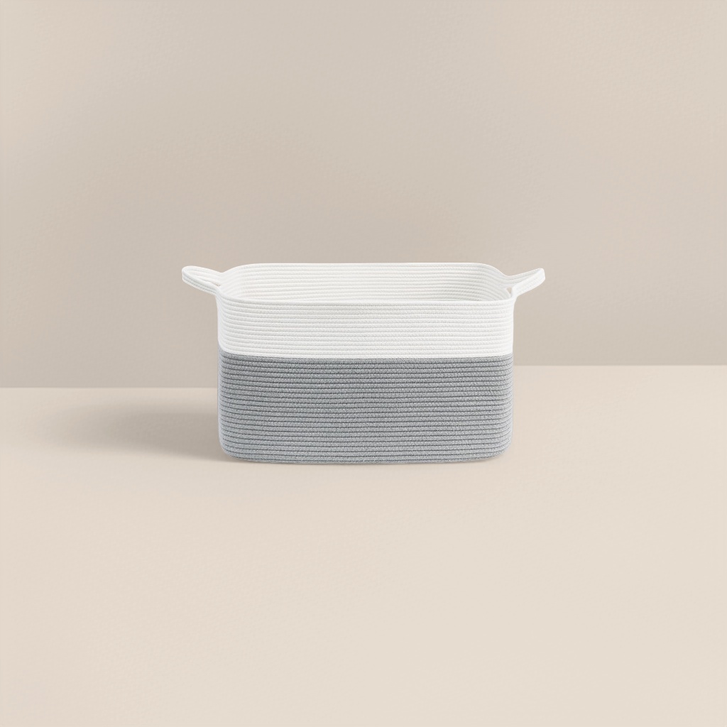 Gray and white double-color rope woven storage basket for home living room and bedroom organization Specification image