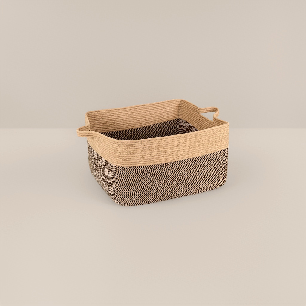 Beige and black woven texture storage basket for home storage and organization, large capacity, dust-proof details Picture