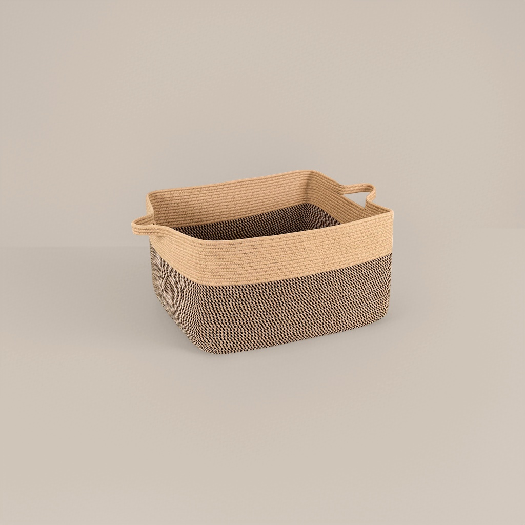 Beige and black woven texture storage basket for home storage and organization, large capacity, dust-proof