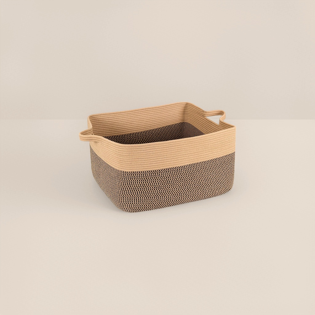 Beige and black woven texture storage basket for home storage and organization, large capacity, dust-proof Specification image