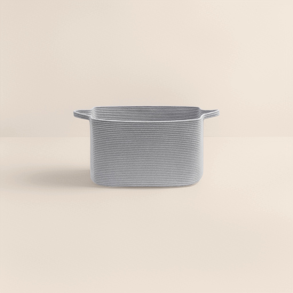 Grey rope woven storage basket for home organization, rattan woven storage basket, suitable for both living room and bedroom Specification image