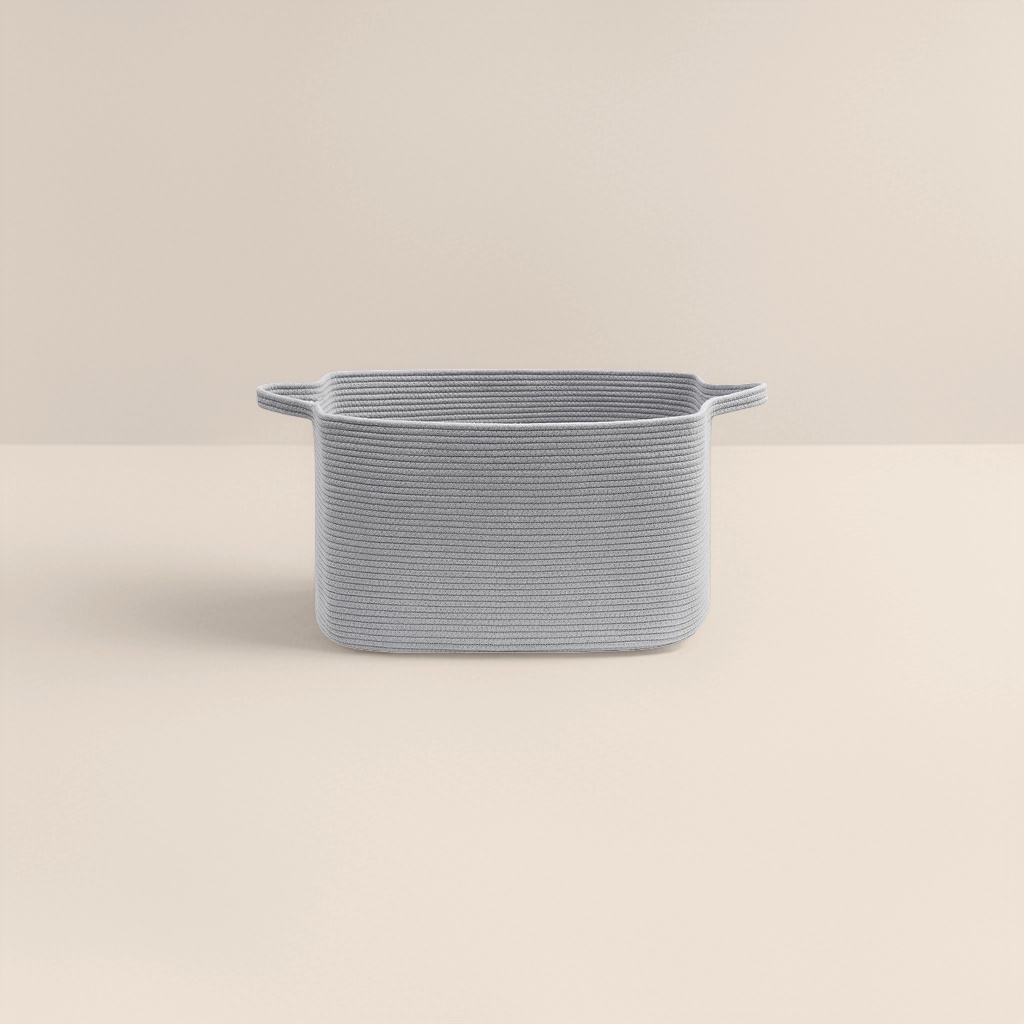 Grey rope woven storage basket for home organization, rattan woven storage basket, suitable for both living room and bedroom Application Scenario