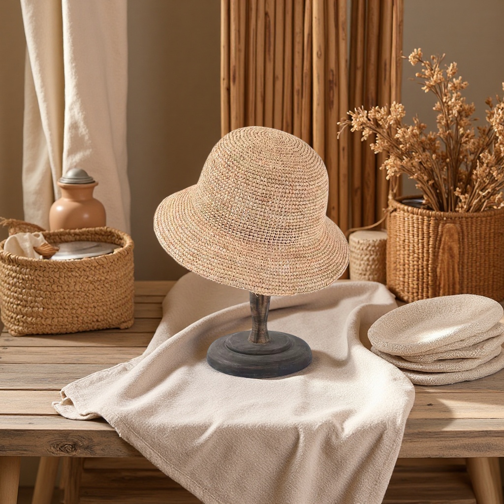 Beige woven straw hat for women, summer sun protection hat, casual vacation straw woven hat details Picture