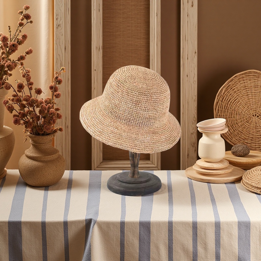 Beige woven straw hat for women, summer sun protection hat, casual vacation straw woven hat Application Scenario