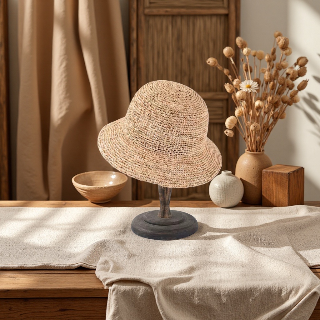 Beige woven straw hat for women, summer sun protection hat, casual vacation straw woven hat Specification image