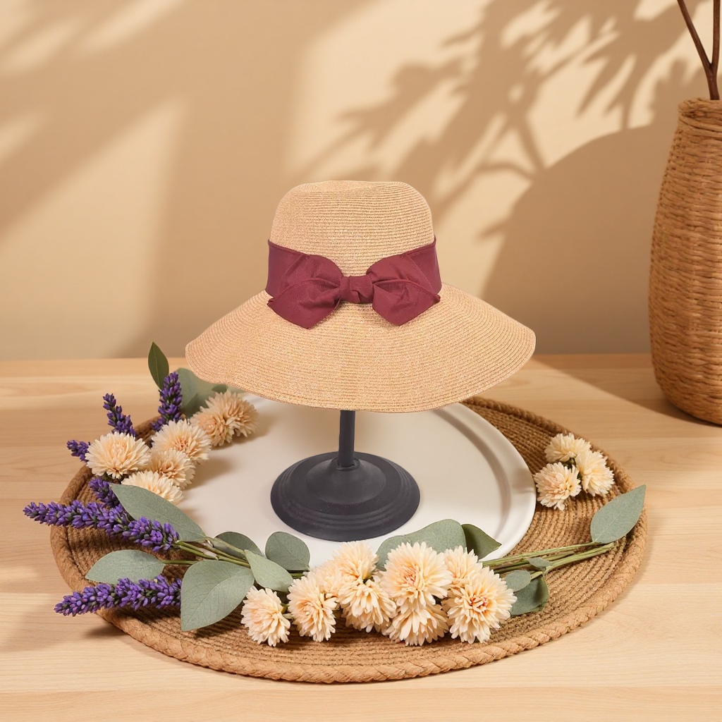 Beige straw woven wide-brimmed hat, Korean adult hat, women's summer Korean straw hat, sun protection hat, summer sun protection women's straw hat