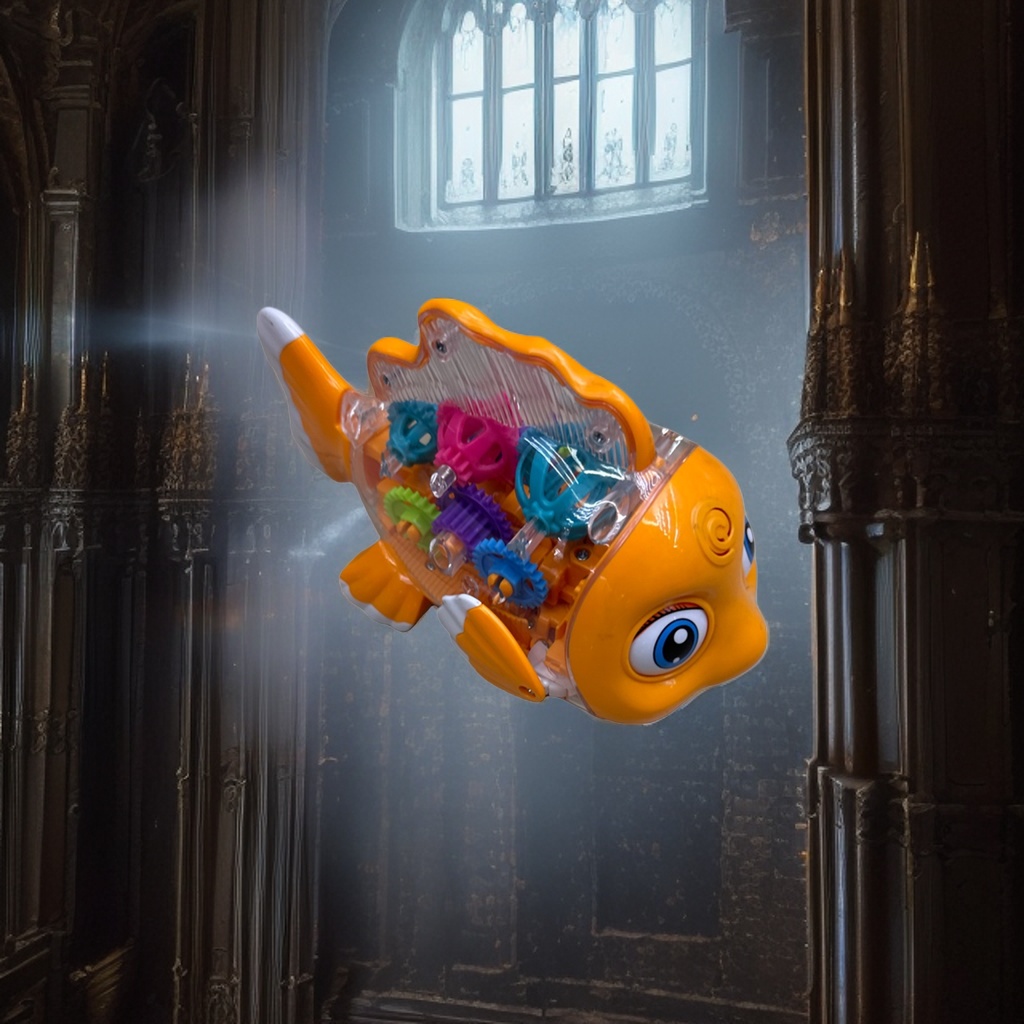 The orange fish-shaped children's educational toy is safe, non-toxic, flexible and resistant to biting