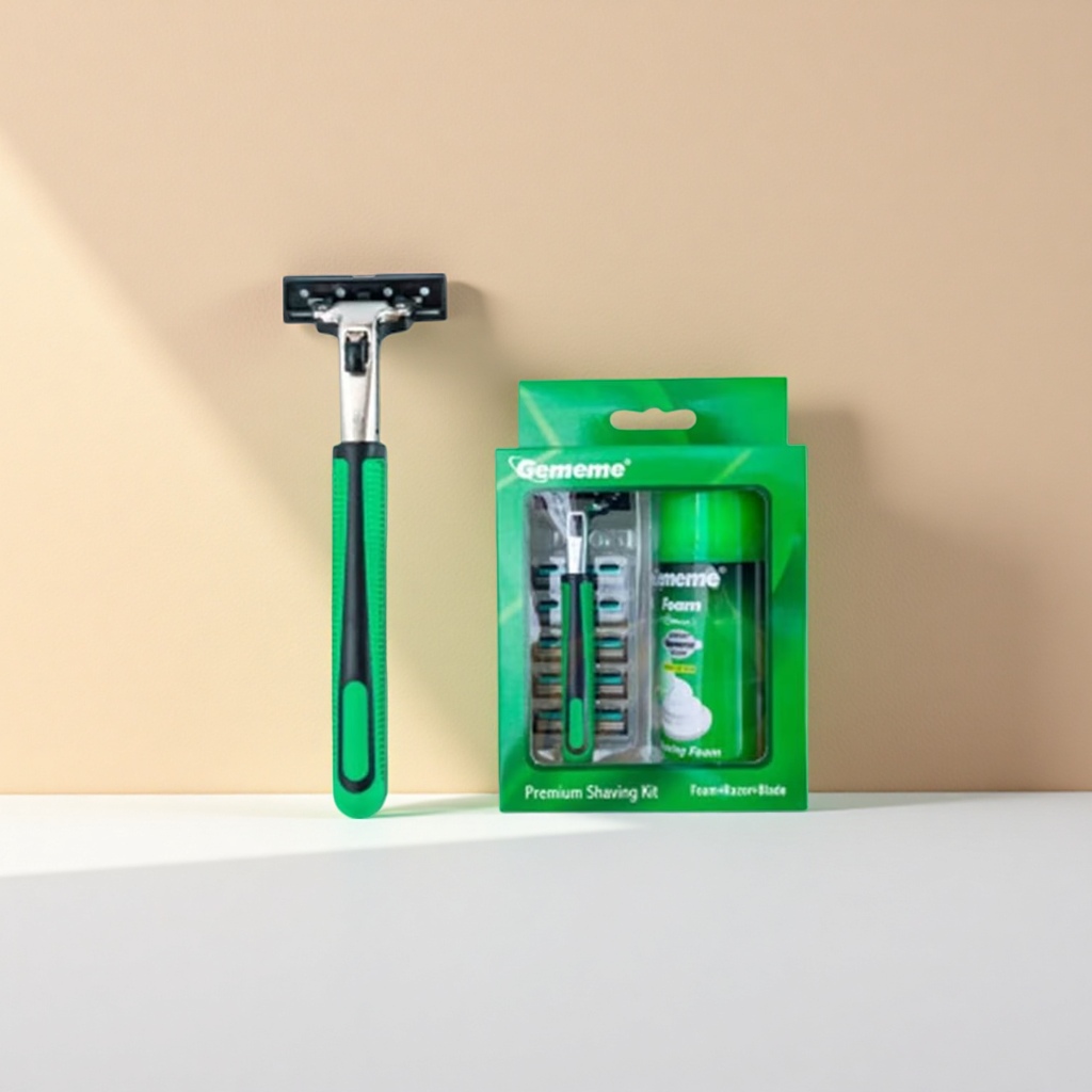 Green razor set for men, electric shaver with cleaning brush, portable rechargeable storage details Picture