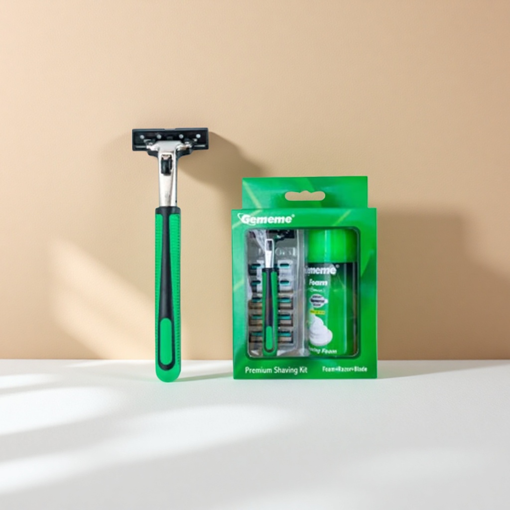 Green razor set for men, electric shaver with cleaning brush, portable rechargeable storage