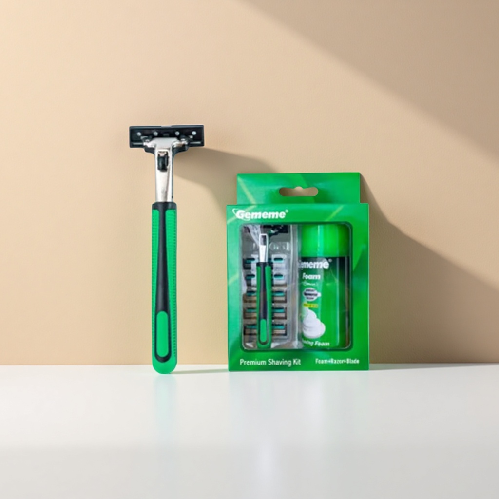 Green razor set for men, electric shaver with cleaning brush, portable rechargeable storage Application Scenario