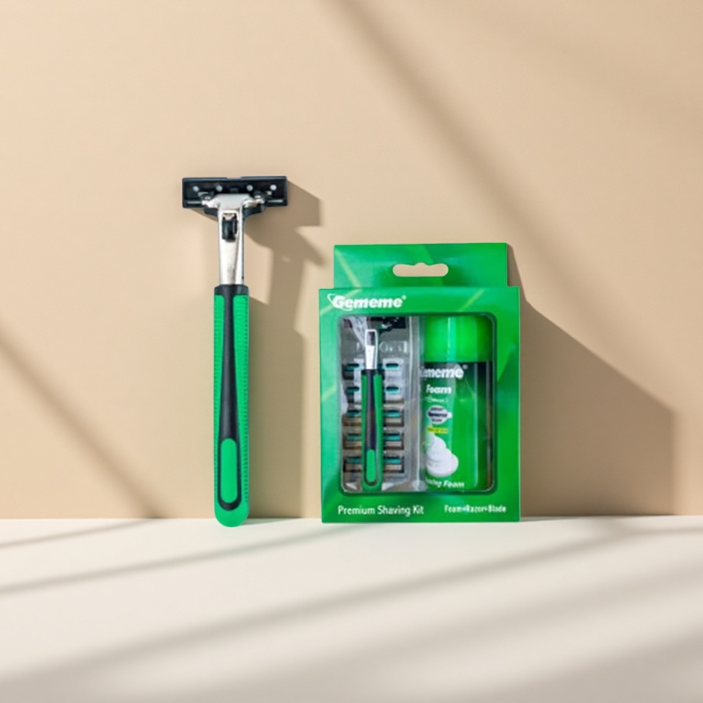Green razor set for men, electric shaver with cleaning brush, portable rechargeable storage Specification image