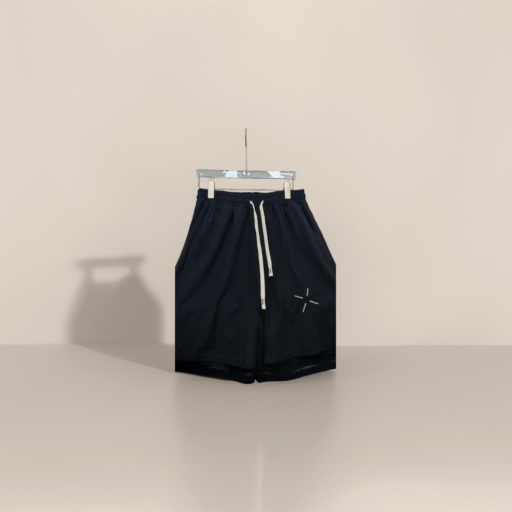 A black short-sleeved top with black shorts for men's casual sports two-piece set details Picture