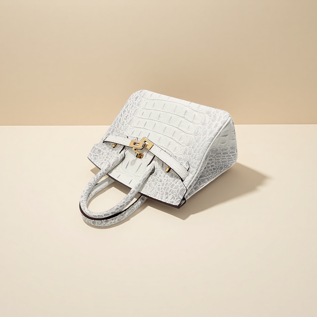 白色鳄鱼纹手提包产品图