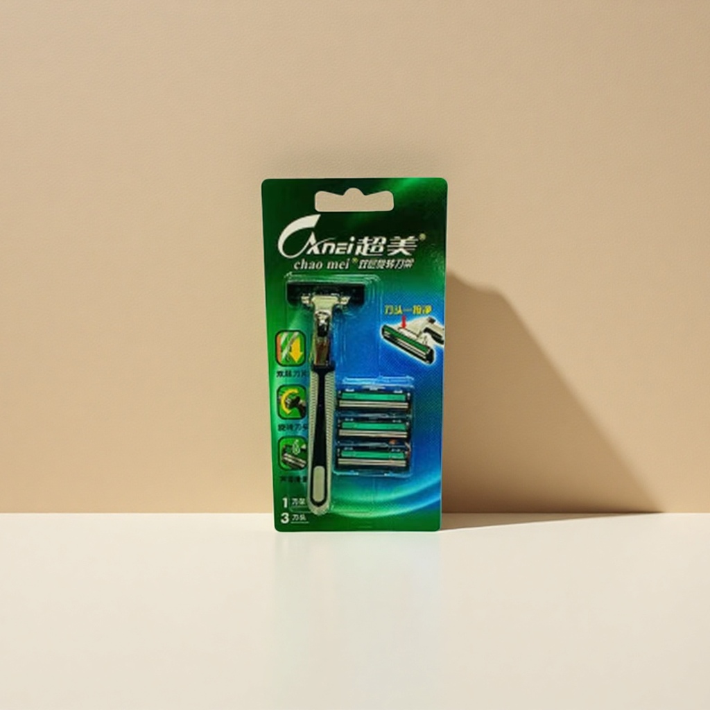 The Super Beautiful brand green packaging razor comes with a three-blade head details Picture