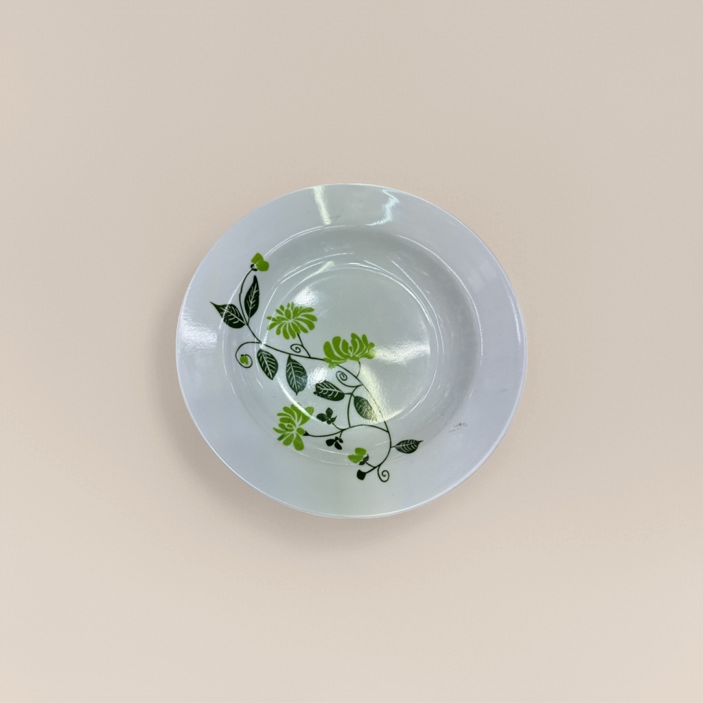 白色带绿花图案陶瓷盘子 家用餐盘简约北欧风