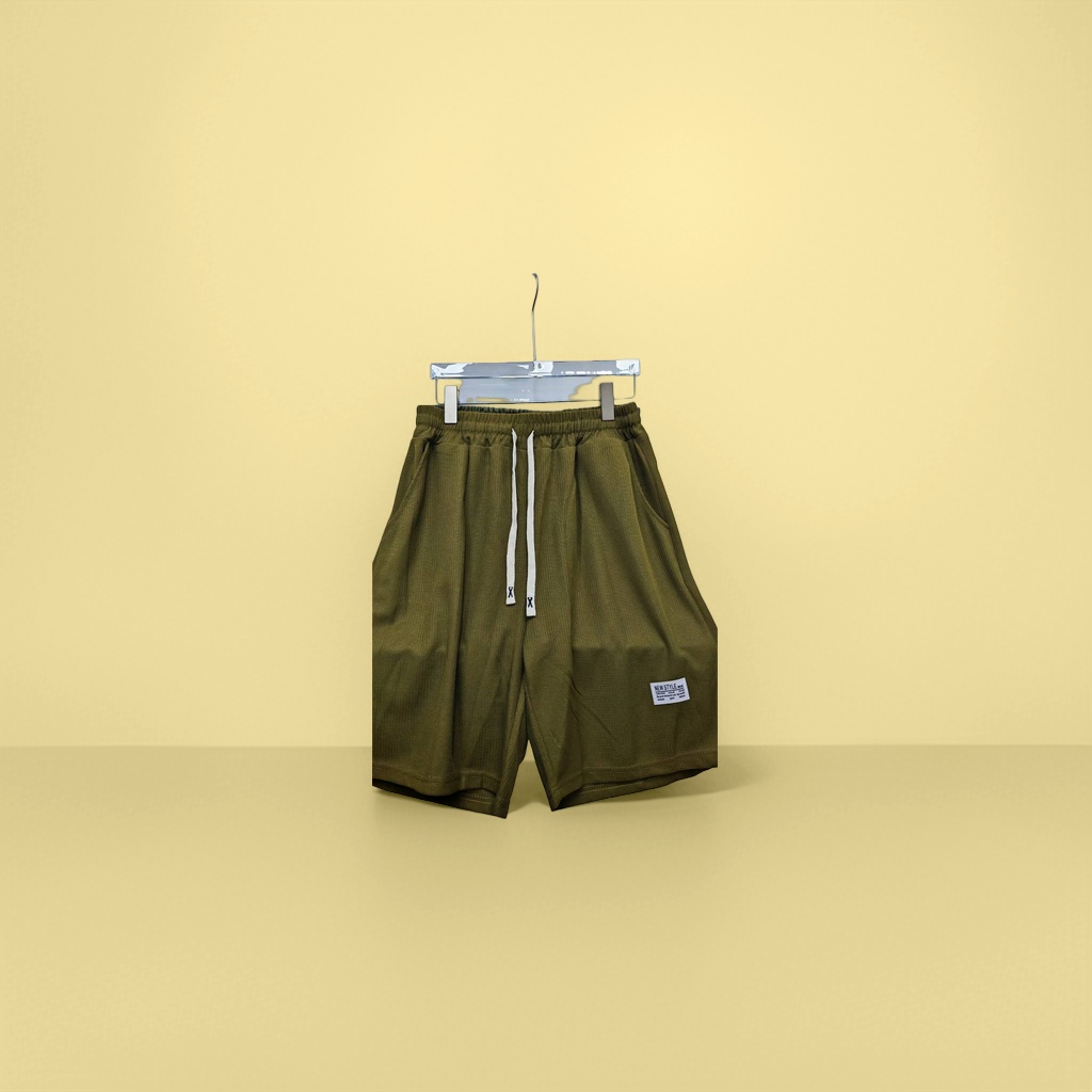 Olive green striped men's casual short-sleeved T-shirt and pants set Specification image
