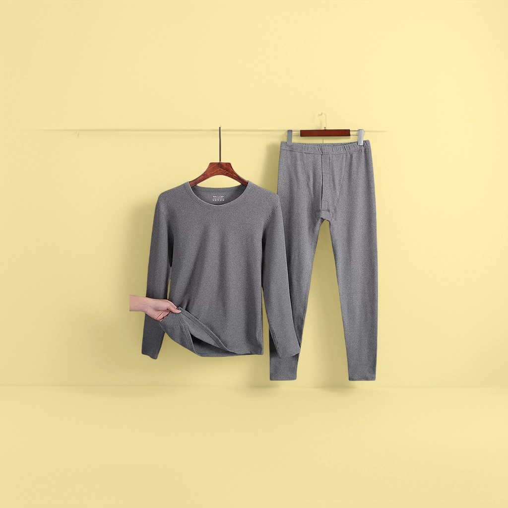 A thick grey thermal underwear set for men, a basic base layer for autumn and winter