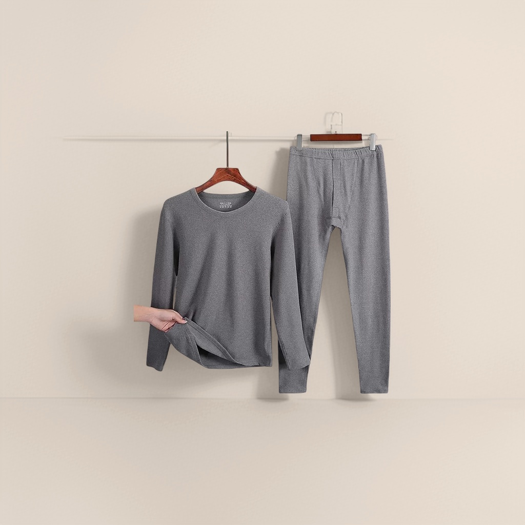 A thick grey thermal underwear set for men, a basic base layer for autumn and winter Specification image