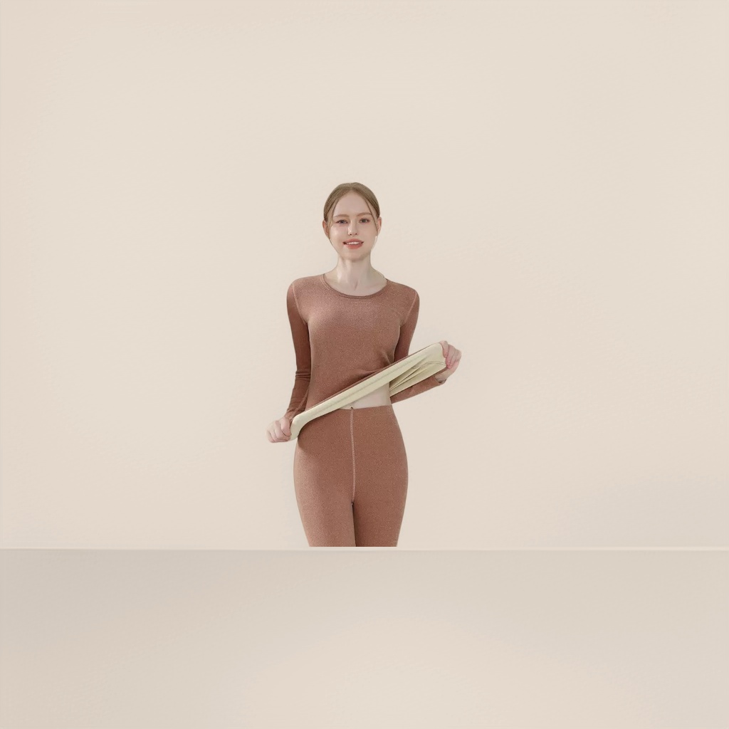 A winter brown long-sleeved top with long pants for women's warm suit Application Scenario