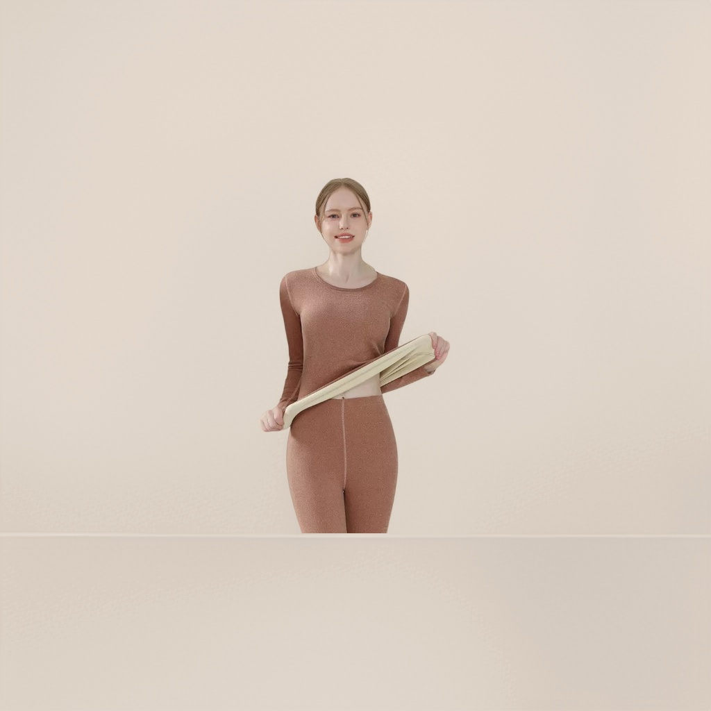 A winter brown long-sleeved top with long pants for women's warm suit Specification image