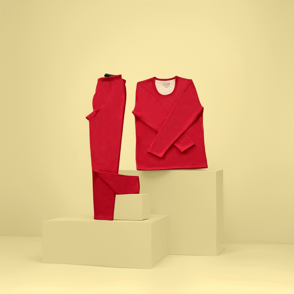 Red thermal underwear set for men and women, thickened basic base layer for autumn and winter details Picture