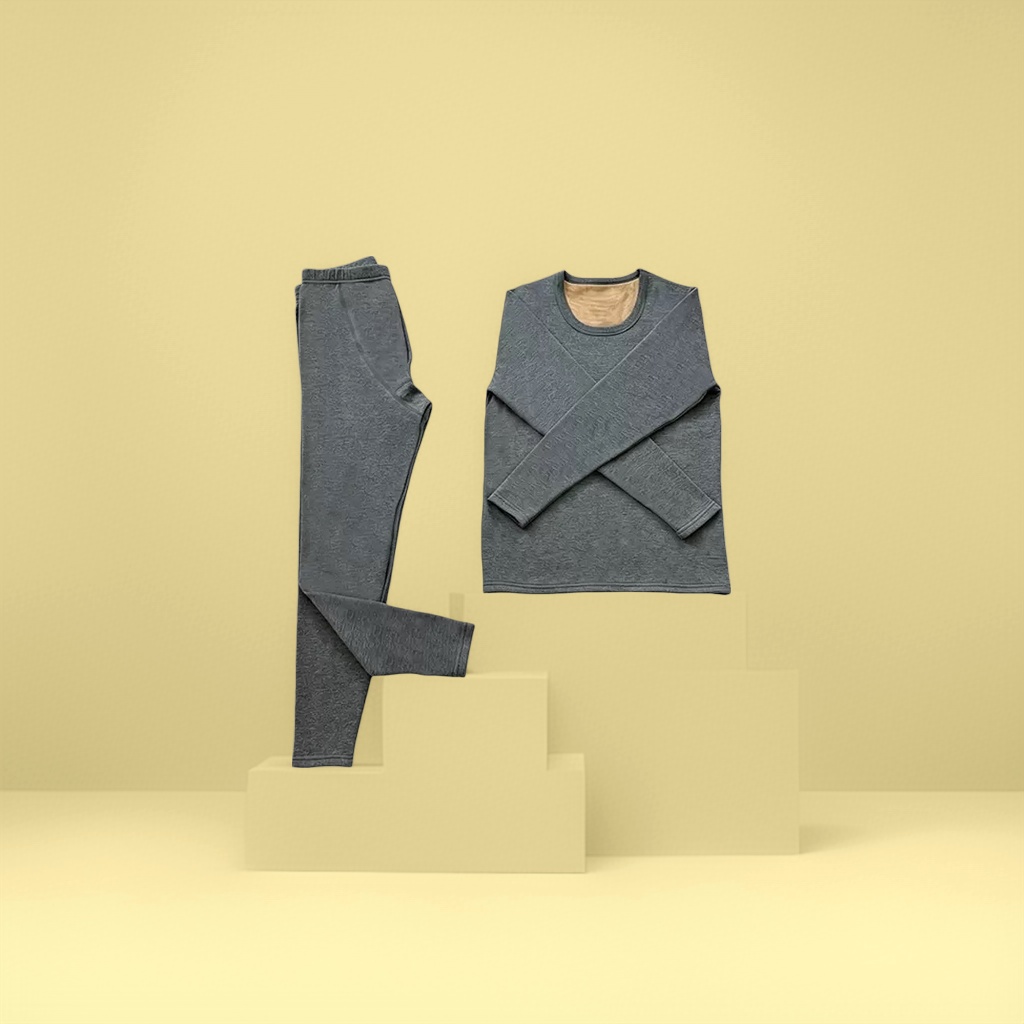A grey thermal underwear set with a long-sleeved top and long pants as the base for autumn and winter details Picture