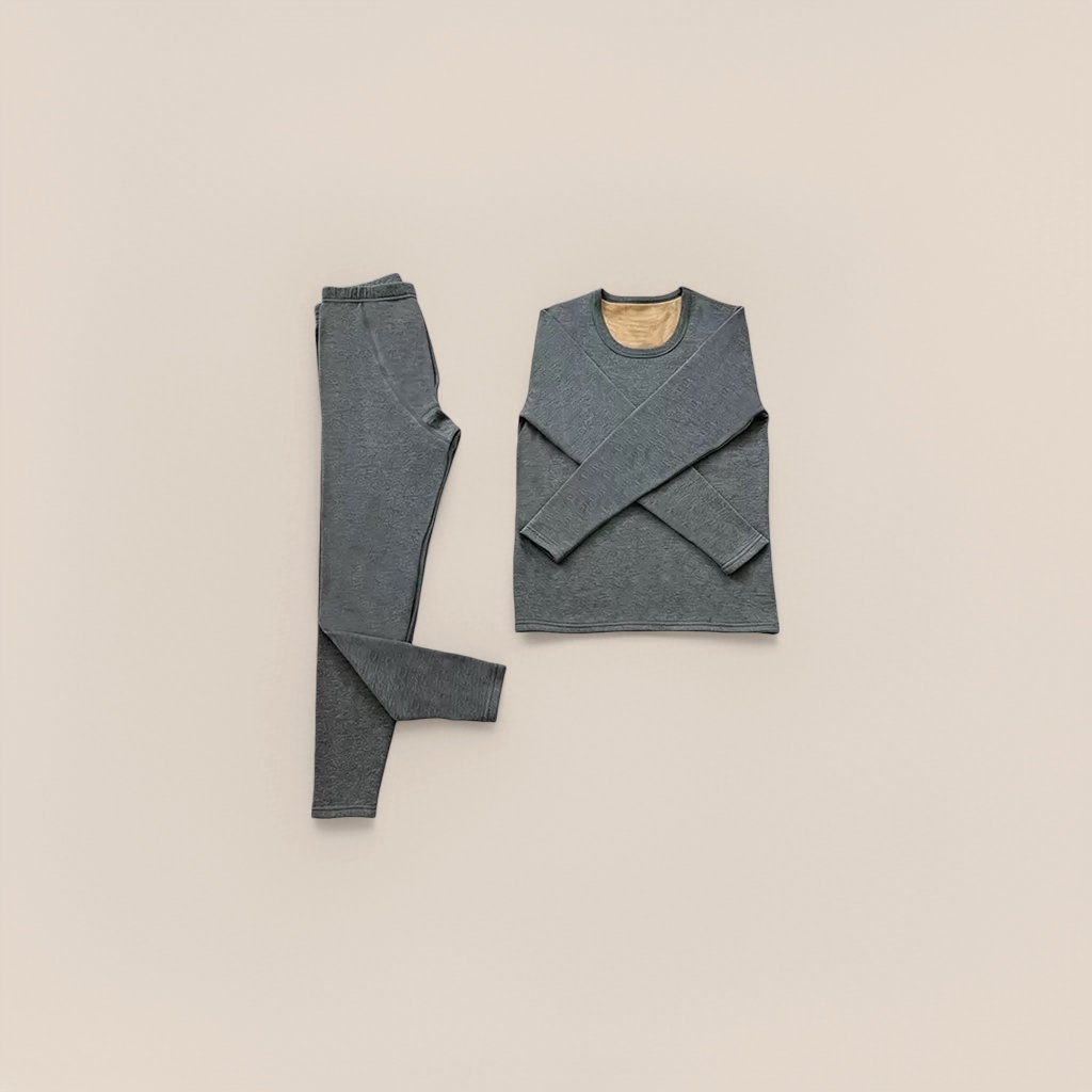A grey thermal underwear set with a long-sleeved top and long pants as the base for autumn and winter Specification image