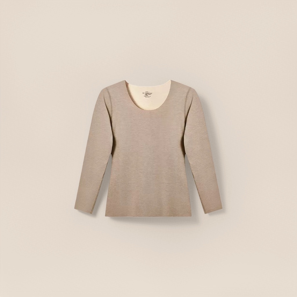 Beige long-sleeved warm top, pure cotton, casual and versatile, a new style for women in autumn and winter Specification image