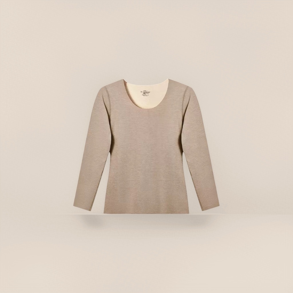 Beige long-sleeved warm top, pure cotton, casual and versatile, a new style for women in autumn and winter Application Scenario