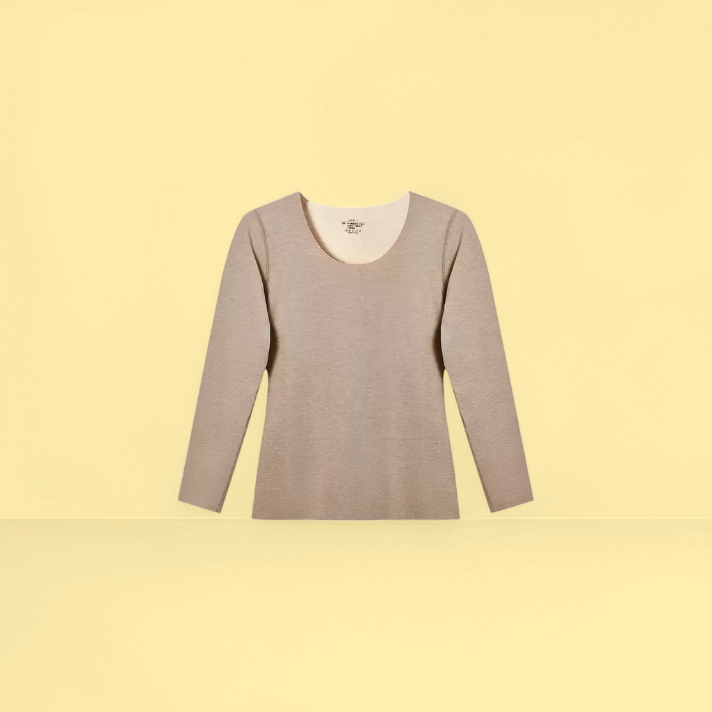Beige long-sleeved warm top, pure cotton, casual and versatile, a new style for women in autumn and winter details Picture