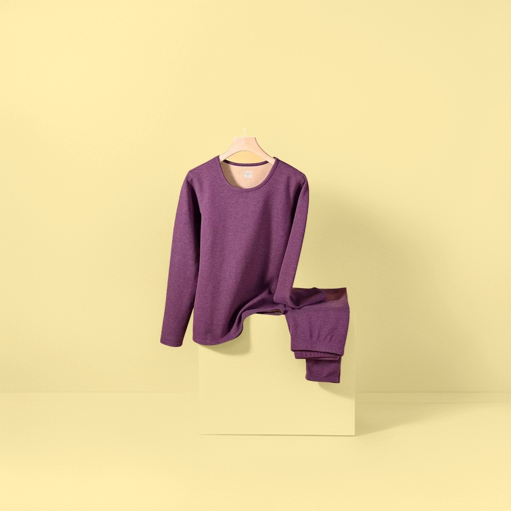 Purple thickened thermal underwear set for both men and women, suitable for close-fitting base wear in autumn and winter details Picture
