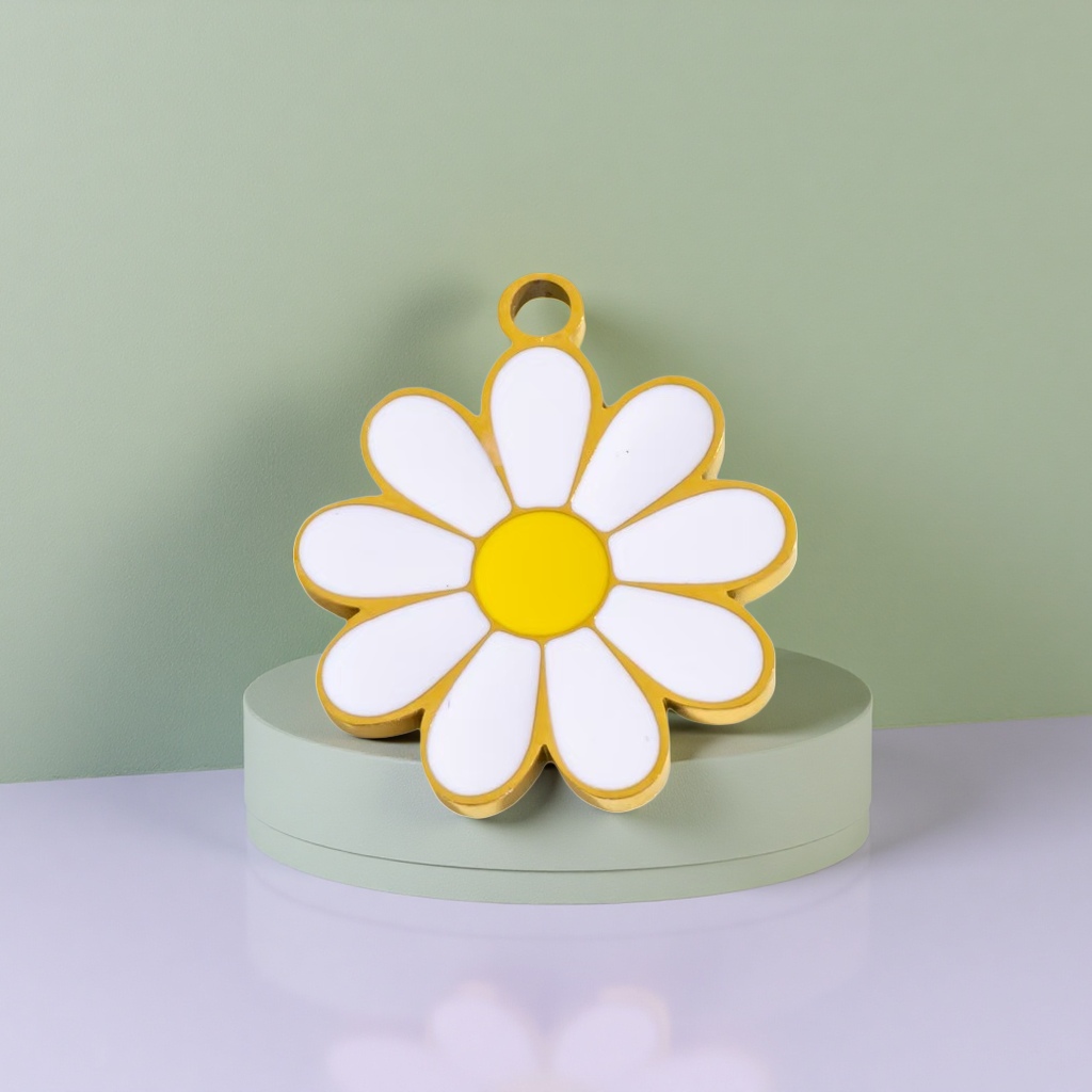白色花瓣黄色花心雏菊造型吊坠 时尚简约百搭饰品